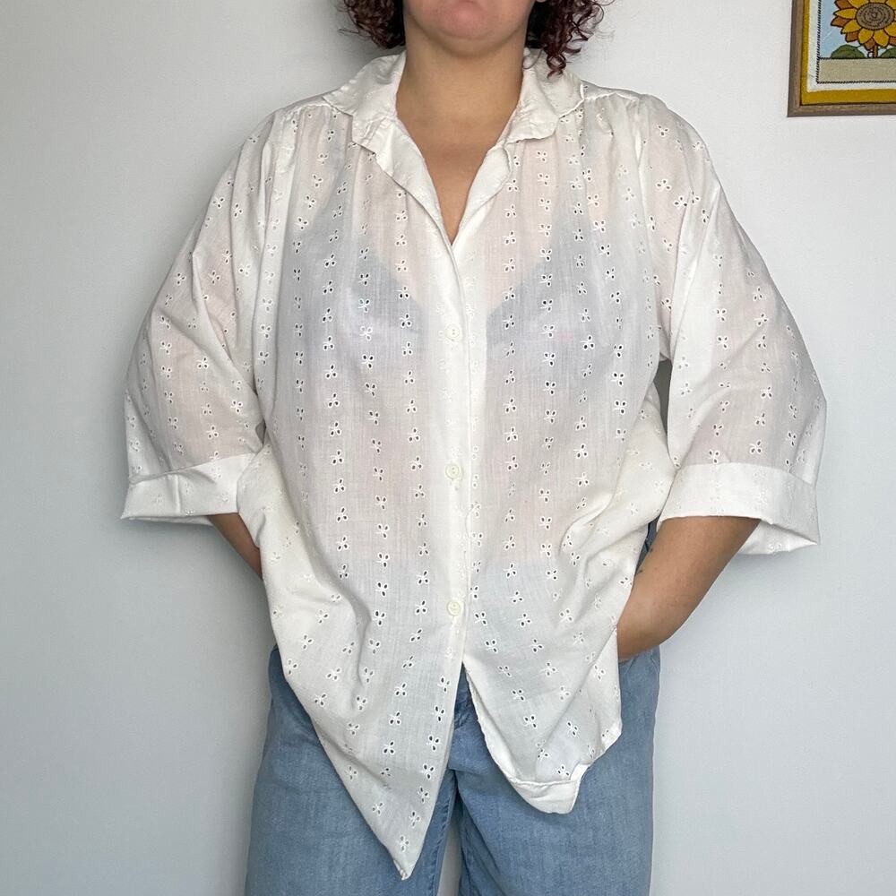 Vintage Gabar white eyelet oversized shirt size Medium